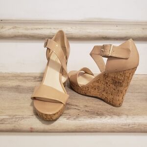 Nine West Women Cork Wedge Platform Sandals Beige Size US 8.5